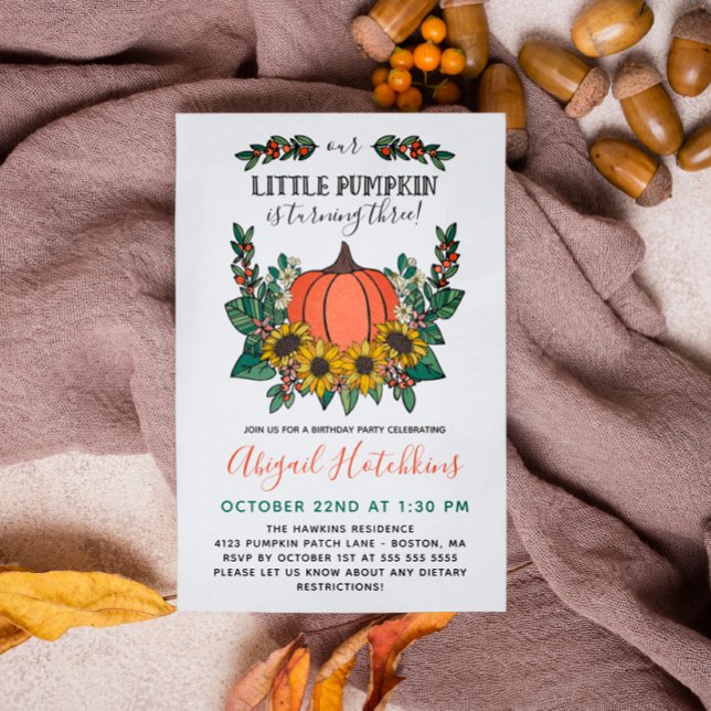 Invitación Sunflowers & Pumpkin Otoño Fiesta de cumpleaños pa (Subido por el creador)