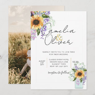 Invitación Sunflowers Purple Wisteria Modern Wedding INVITE