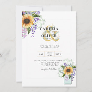 Invitación Sunflowers Purple Wisteria Modern Wedding INVITE