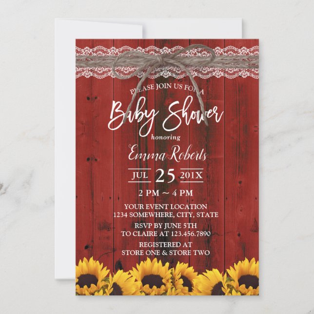 Invitación Sunflowers Red Barn Lace Twin Baby Shower (Anverso)