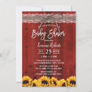 Invitación Sunflowers Red Barn Lace Twin Baby Shower