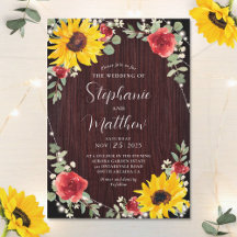 Sunflowers Red Roses Luces Wood Boda