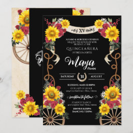 Invitación Sunflowers Roses Roses Roses Negro Charro Quincean