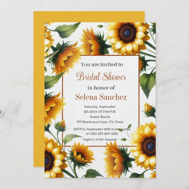 Invitación Sunflowers Rustic Boho Barn Bridal Shower (Anverso / Reverso)