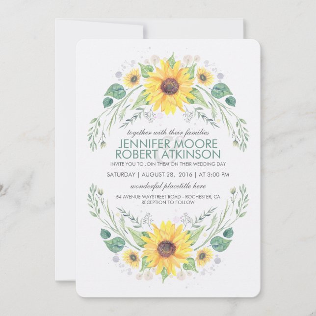 Invitación Sunflowers Rustic Country Wedding (Anverso)