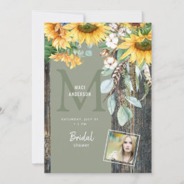 Invitación Sunflowers Rustic Photo Sage Bridal Shower
