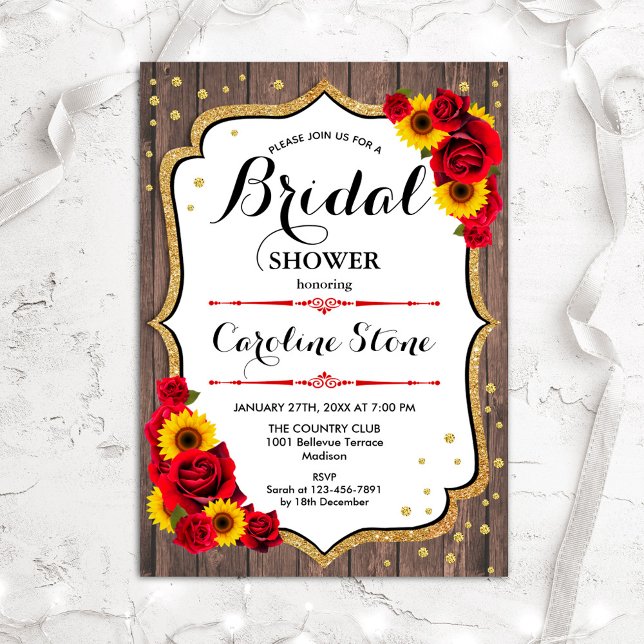 Invitación Sunflowers Rustic Wood Bridal Shower (Subido por el creador)