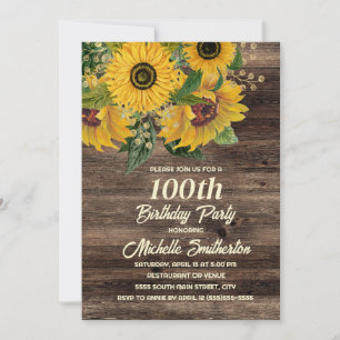 Invitación Sunflowers Rustic Wood Country 50 cumpleaños