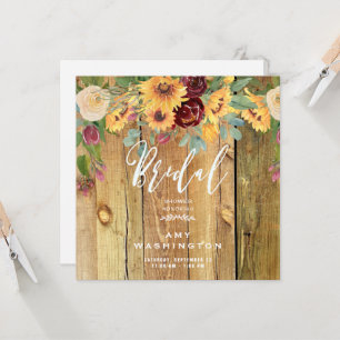 Invitación Sunflowers Rustic Wood Floral Bridal Shower