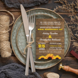 Invitación Sunflowers & Rustic Wood Wedding Invitation