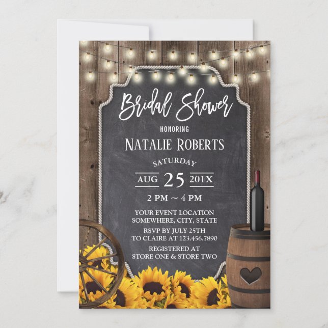 Invitación Sunflowers Rústica Wine Barrel Barn Bridal Shower (Anverso)