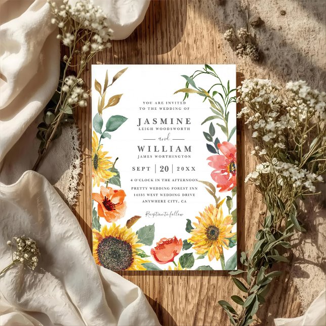 Invitación Sunflowers Rutic Country Elegant QR Code Wedding (Subido por el creador)