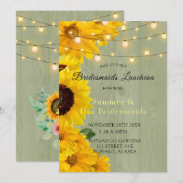 Invitación Sunflowers Sage Wood Lights Bridesmaids Luncheon