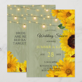 Invitación Sunflowers Sage Wood Luces Wedding Shower