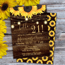 Invitación Sunflowers String Lights 21st Birthday Fiesta Invi