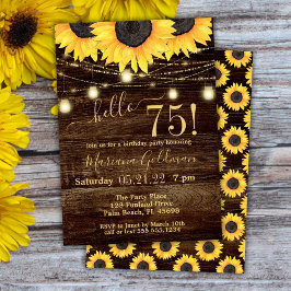 Invitación Sunflowers String Lights 75th Birthday Party Invit