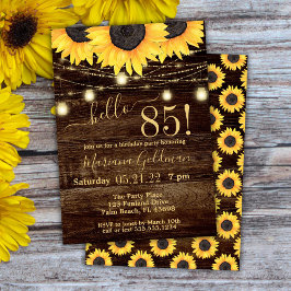 Invitación Sunflowers String Lights 85th Birthday Party Invit