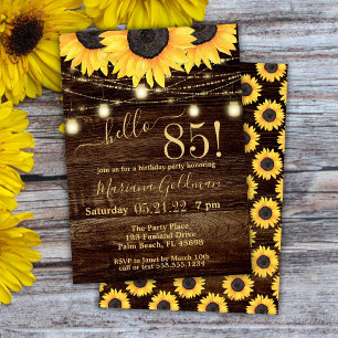 Invitación Sunflowers String Lights 85th Birthday Party Invit