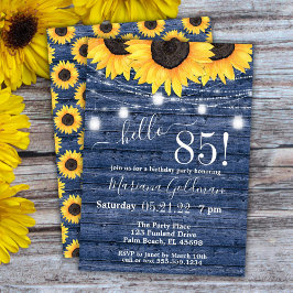 Invitación Sunflowers String Lights Blue 85th Birthday Party