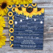 Sunflowers String Lights Blue Birday Party