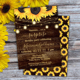 Invitación Sunflowers String Lights Surprise Birday Party