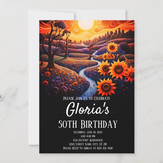 Invitación Sunflowers Sunset 50th Birthday Party (o cualquier (Anverso)