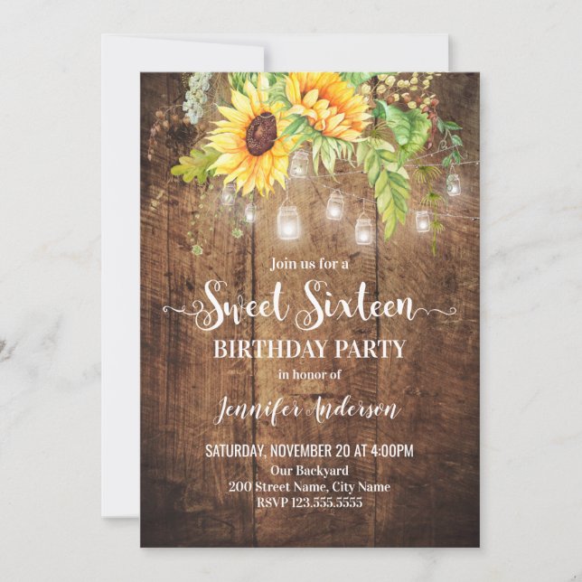 Invitación Sunflowers Sweet 16 (Anverso)