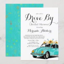 Invitación Sunflowers Turquoise Car Drive By Brillante Shower