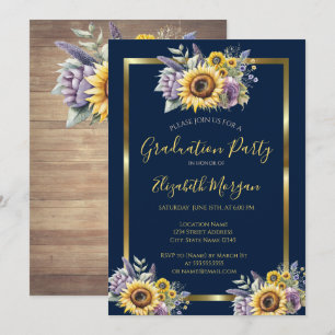 Invitación Sunflowers Violet Flowers Fiesta de Graduación de 