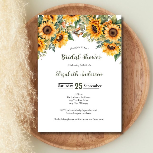 Invitación Sunflowers Watercolor Florals Bridal Shower (Sunflowers Rustic Country Bridal Shower Invitation)