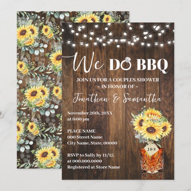 Invitación Sunflowers We do BBQ Couple Shower Country Wedding (Anverso / Reverso)
