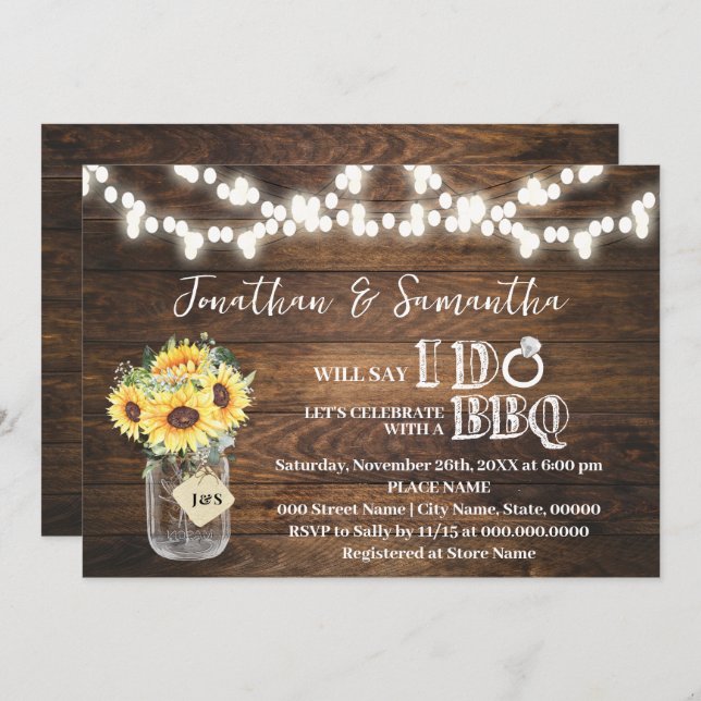 Invitación Sunflowers Western Before I do BBQ Couples Shower (Anverso / Reverso)