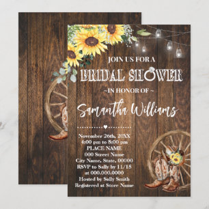 Invitación Sunflowers Western Bridal Shower Country Boots