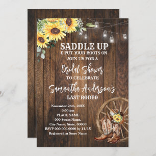 Invitación Sunflowers Western Cowgirl Saddle Up Bridal Shower