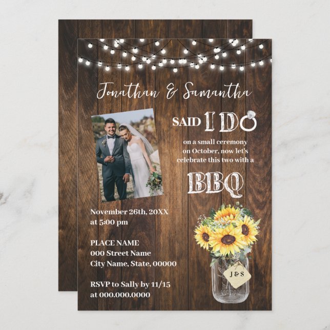 Invitación Sunflowers Western Said I do BBQ after Wedding (Anverso / Reverso)