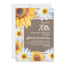 Sunflowers White Daisies Burlap 70º cumpleaños