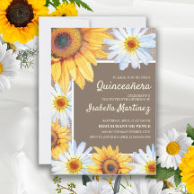 Sunflowers White Daisies Burlap Quinceañera 15