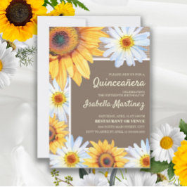 Invitación Sunflowers White Daisies Burlap Quinceañera 15