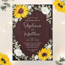 Sunflowers White Roses Luces Boda de Madera