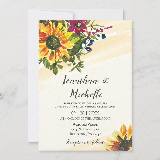 Invitación Sunflowers Wildflowers Boda cristiana floral (Anverso)