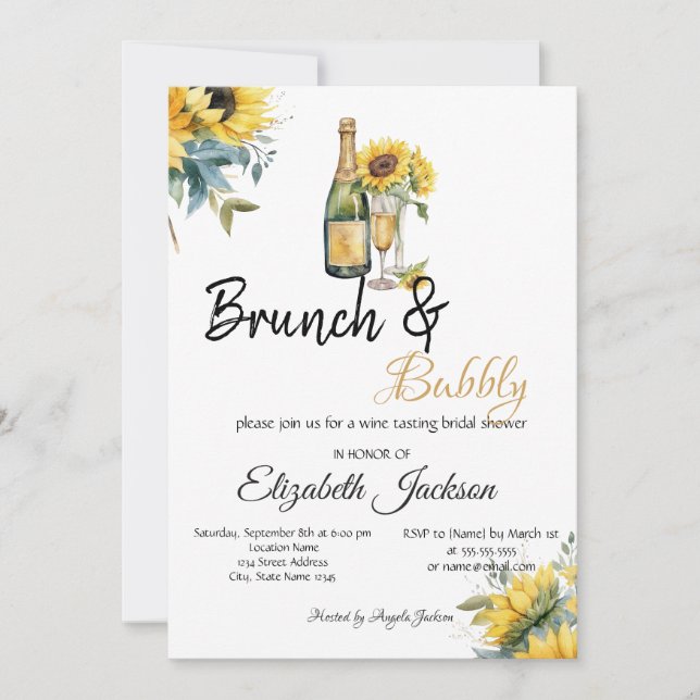 Invitación Sunflowers Wine Brunch & Bubbly Bridal Shower (Anverso)