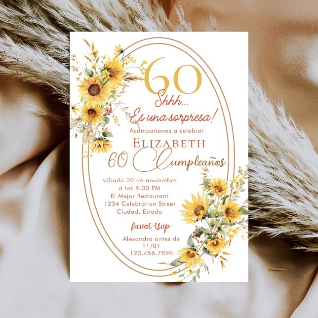 Invitación Sunflowers Women Spanish Surprise 60th Birthday (Subido por el creador)