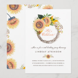 Invitación Sunflowers Wreath Rustic Fall Birday Party