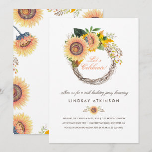 Invitación Sunflowers Wreath Rustic Fall Birday Party