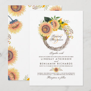 Invitación Sunflowers Wreath Rustic Fall Wedding