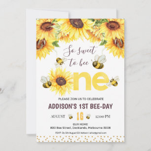 Invitación Sunflowers Y Bees Bee Day First Birthday