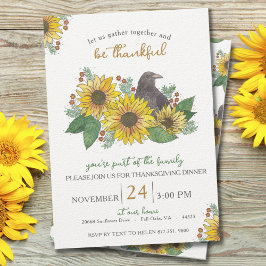 Invitación Sunflowers y Crow Thankful Dinner