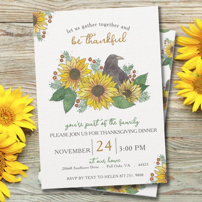 Invitación Sunflowers y Crow Thankful Dinner (Subido por el creador)