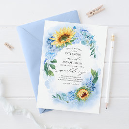 Invitación Sunflowers y Duste Blue Hydrangea Floral Boda