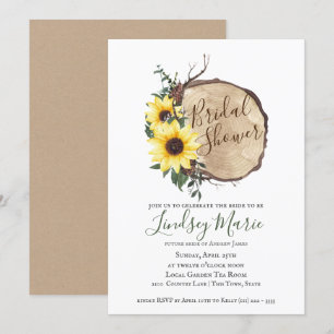 Invitación Sunflowers y Log Slice Bridal Shower